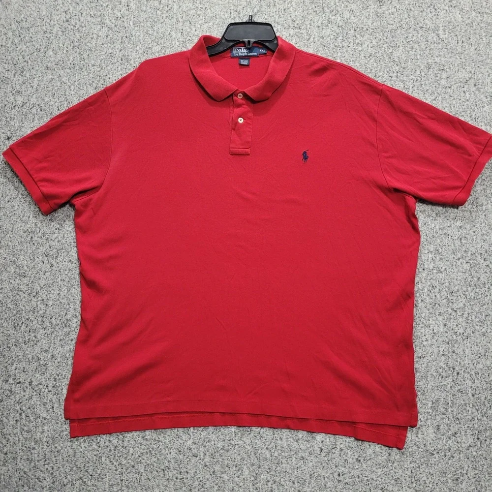 Polo Ralph Lauren Mens XXL Red Short Sleeve Cotton Polo  Navy Blue Pony Logo